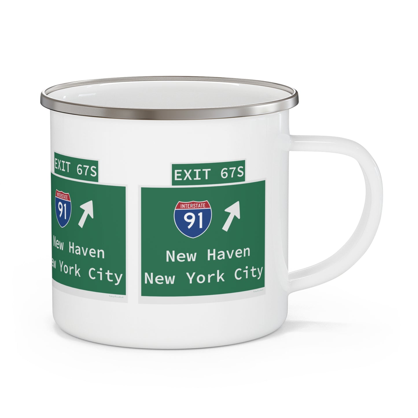 Vintage WCP Exit 67S Sign Enamel Camping Mug