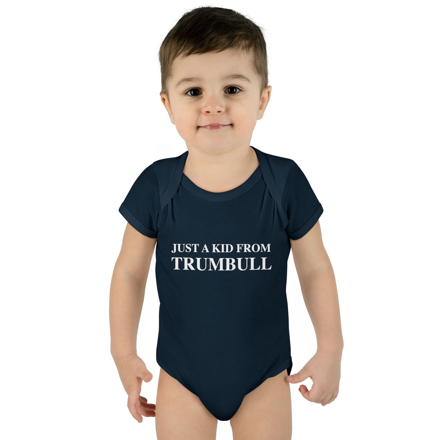 Just a kid from Trumbull  Infant Baby Rib Bodysuit