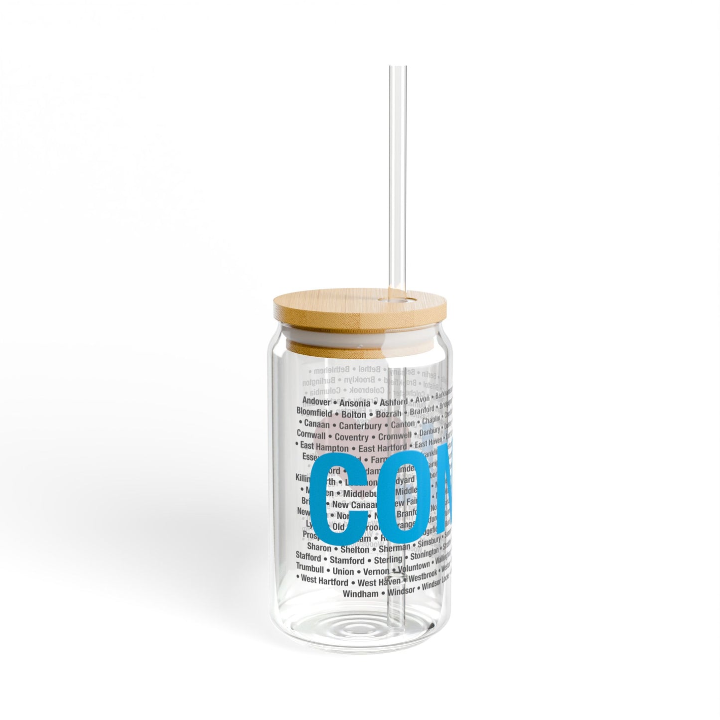 Connecticut Love Glass Can with Straw and Lid, 16oz