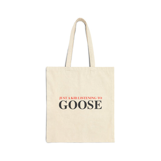 Just a kid listening to Goose - Blue & Orange Cotton Canvas Tote Bag