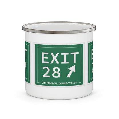 Vintage Exit 28 Merritt Parkway Sign Enamel Camping Mug