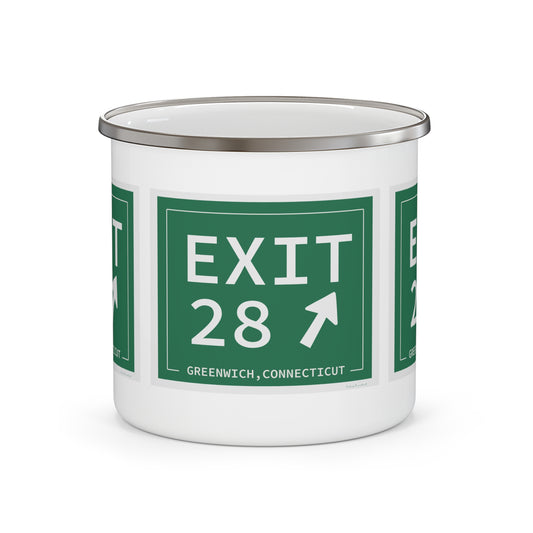 Vintage Exit 28 Merritt Parkway Sign Enamel Camping Mug