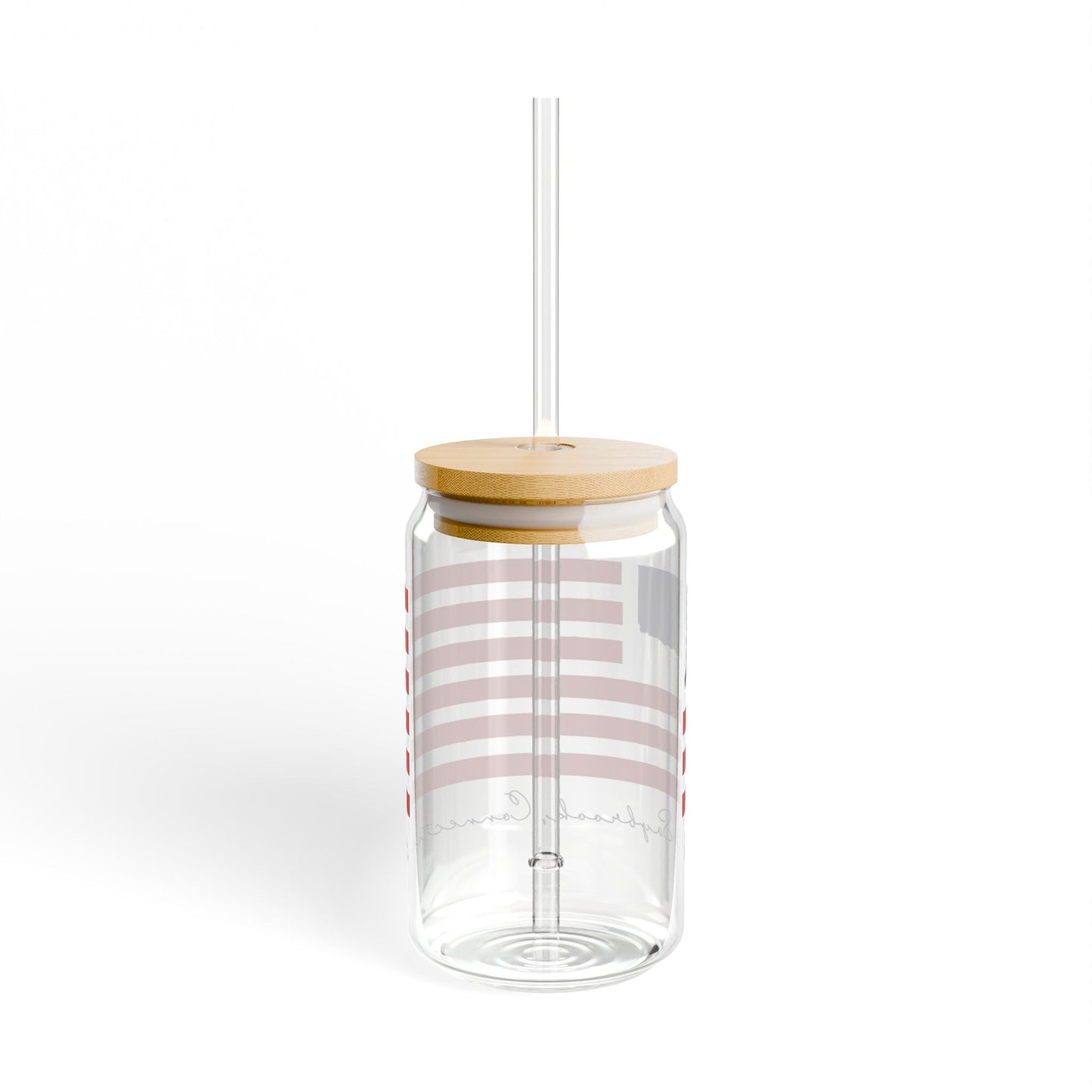 Old Saybrook Connecticut Flag Glass Can with Straw and Lid, 16oz
