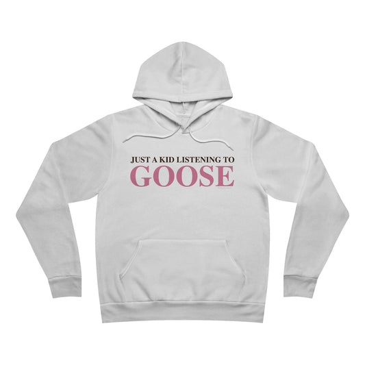 Just a kid listening to Goose - Pink & Espresso Unisex Sponge Fleece Pullover Hoodie
