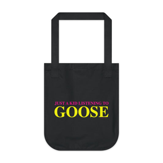 Just a kid listening to Goose - Yellow & Pink Organic Canvas Tote Bag