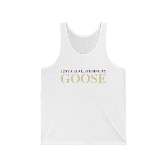 Just a kid listening to Goose - Cream & Purple Unisex Jersey Tank Top