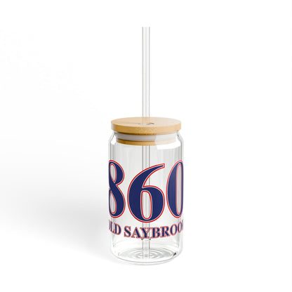 860 Old Saybrook Red, White & Blue Glass Can with Straw and Lid, 16oz