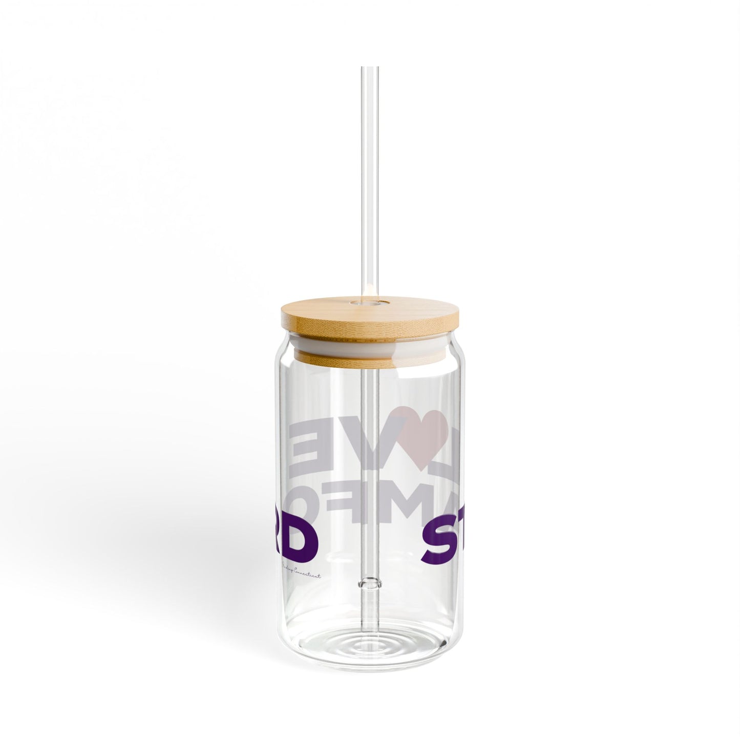 Love Stamford Glass Can with Straw and Lid, 16oz