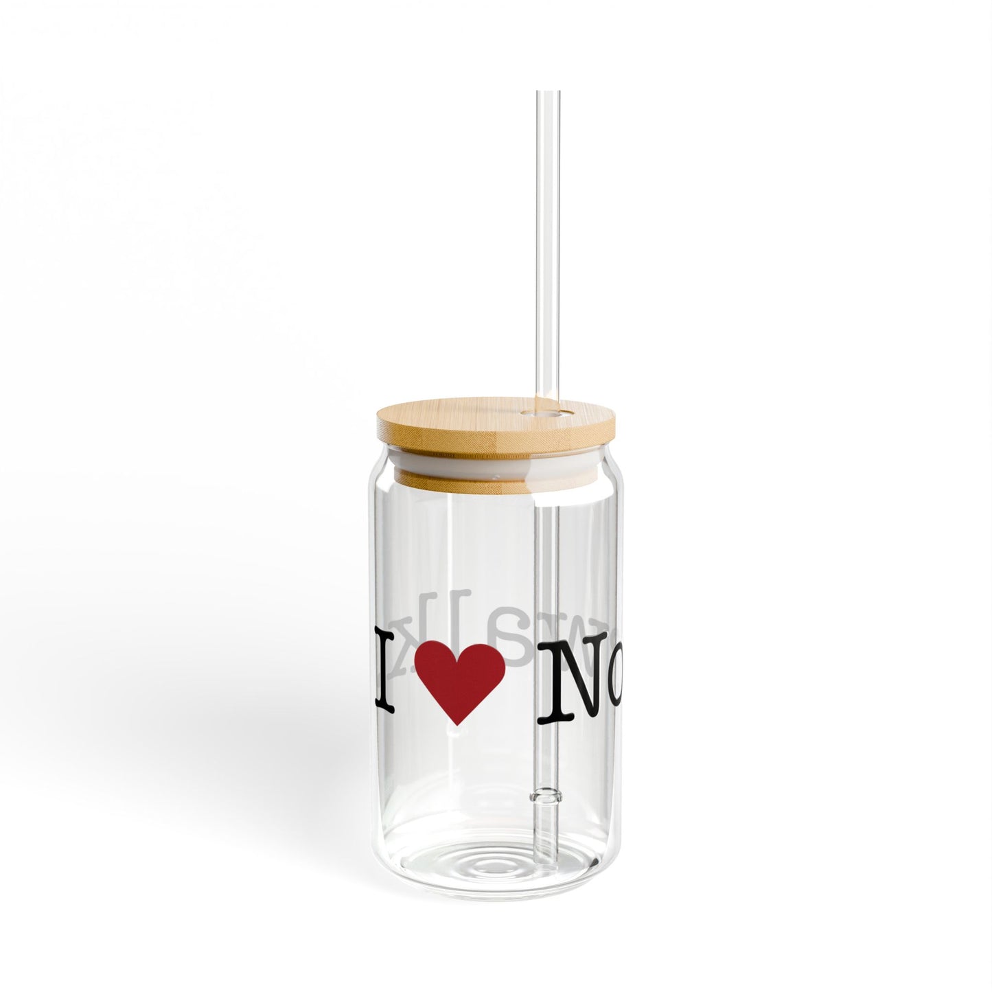 I Heart Norwalk. Glass Can with Straw and Lid, 16oz