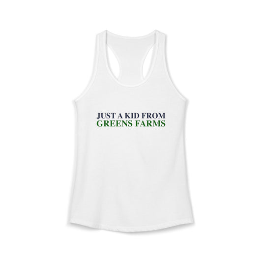Just a kid from Greens Farms Women's Ideal Racerback Tank Top