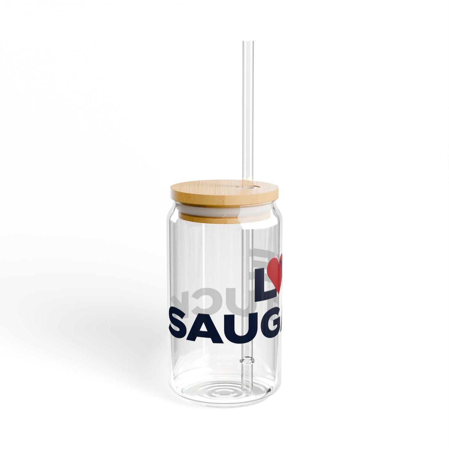 Love Saugatuck Glass Can with Straw and Lid, 16oz