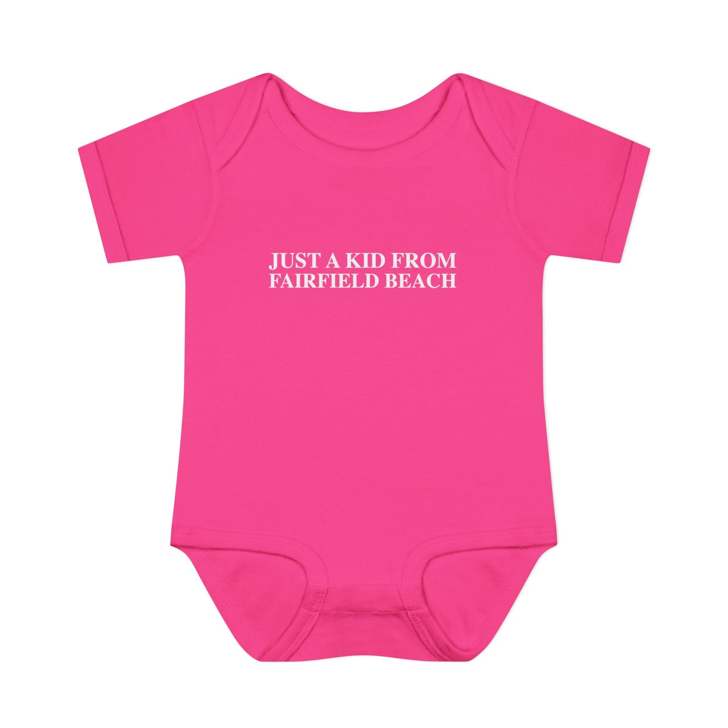 Just a kid from Fairfield Beach Infant Baby Rib Bodysuit
