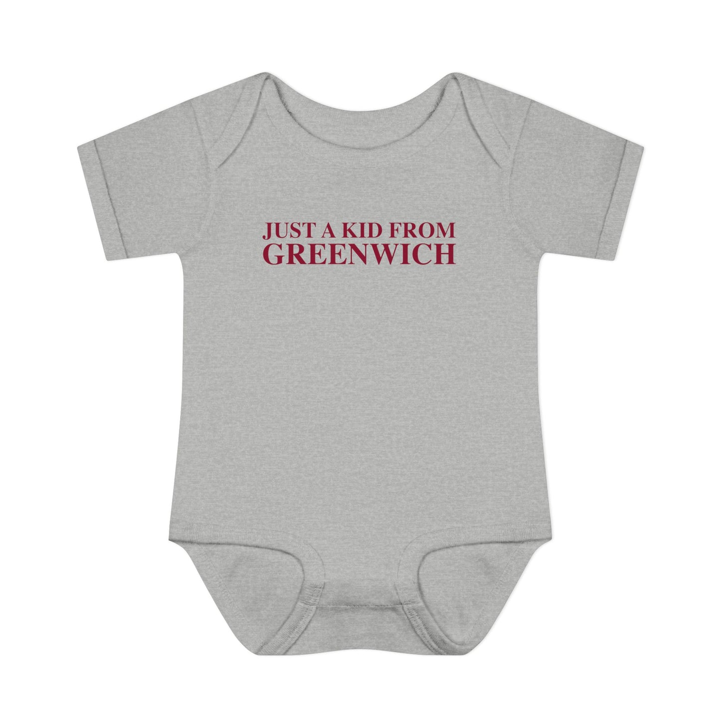 Just a kid from Greenwich Infant Baby Rib Bodysuit