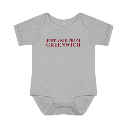 Just a kid from Greenwich Infant Baby Rib Bodysuit