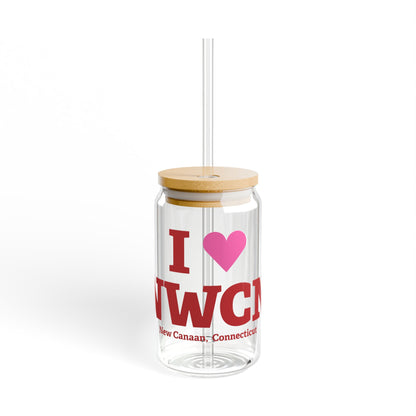 I Heart NWCN Glass Can with Straw and Lid, 16oz