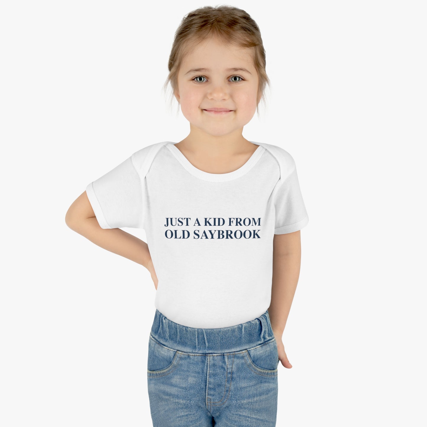 Just a kid from Old Saybrook Infant Baby Rib Bodysuit