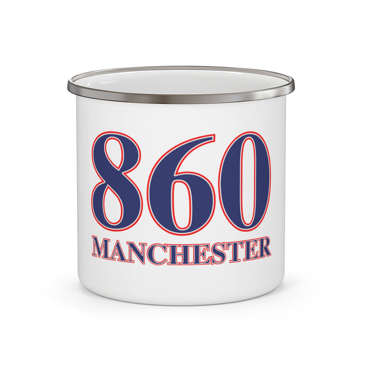 860 Manchester Red, White & Blue Enamel Camping Mug