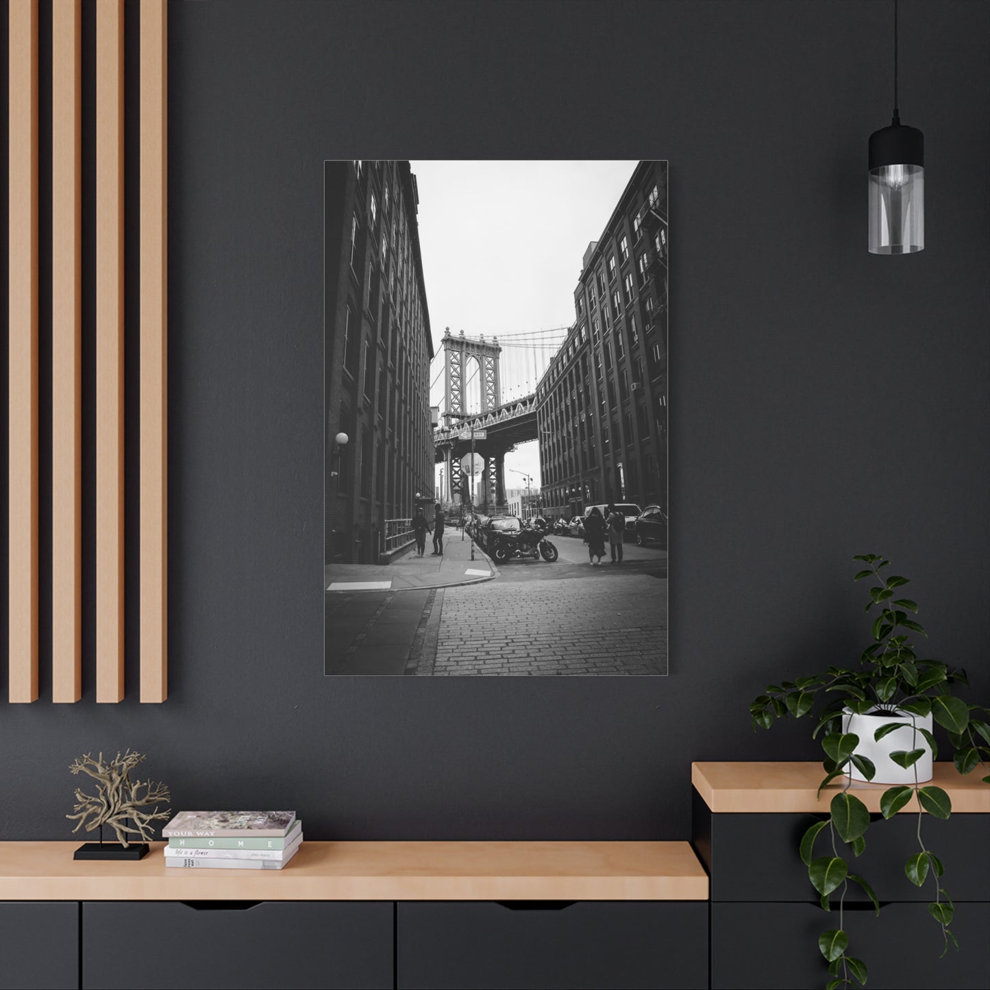 Manhattan Bridge Black and White Matte Canvas, Stretched, 1.25"