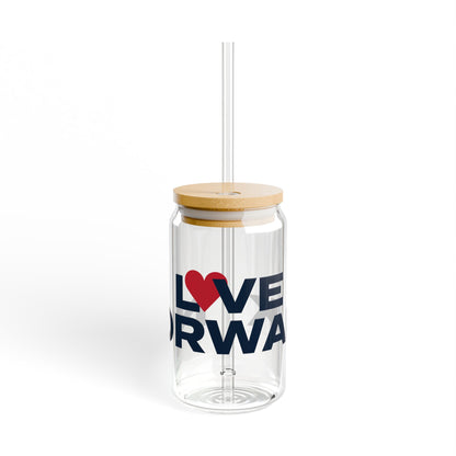 Love Norwalk Glass Can with Straw and Lid, 16oz