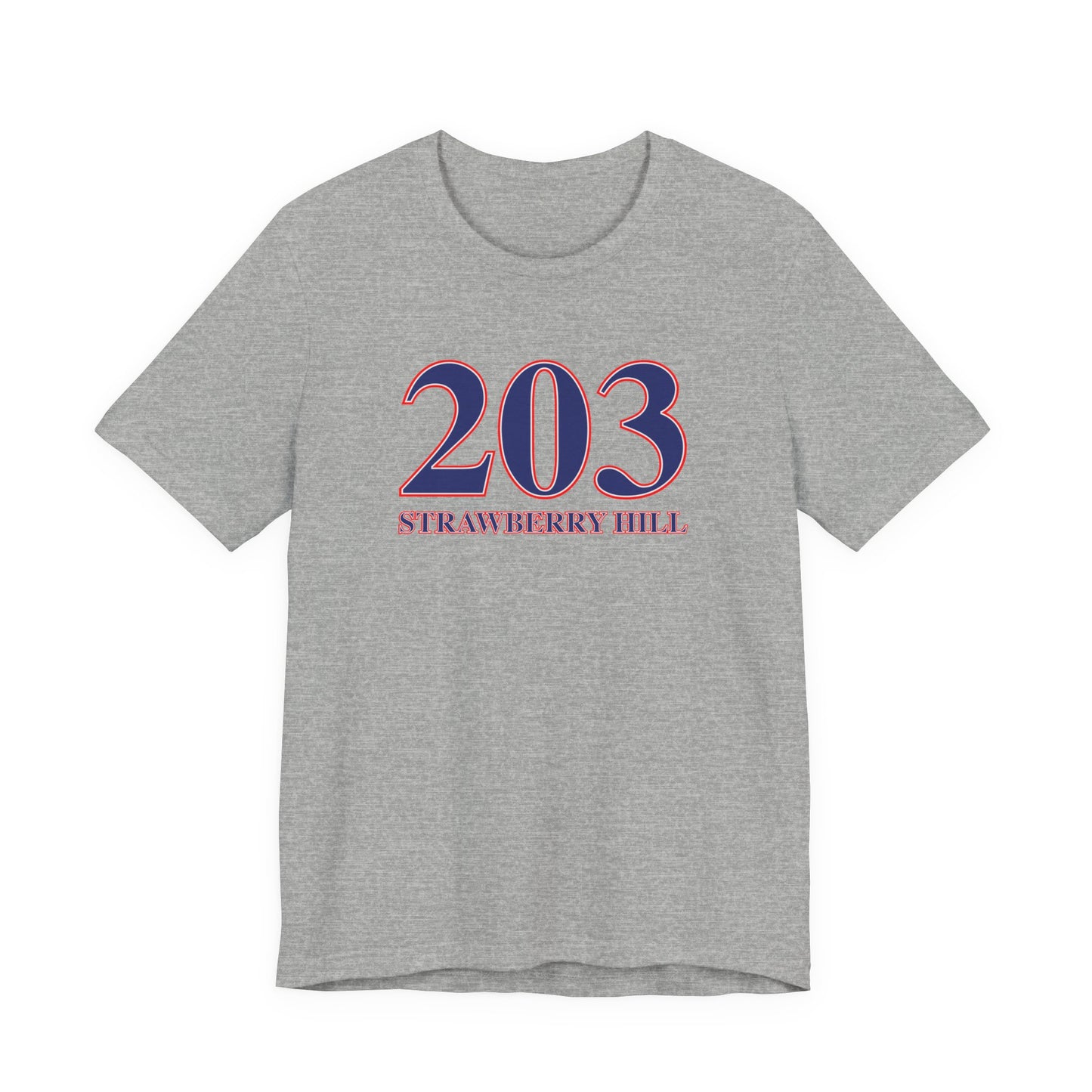 203 Strawberry Hill Red, White & Blue Unisex Jersey Short Sleeve T-Shirt