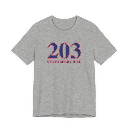 203 Strawberry Hill Red, White & Blue Unisex Jersey Short Sleeve T-Shirt