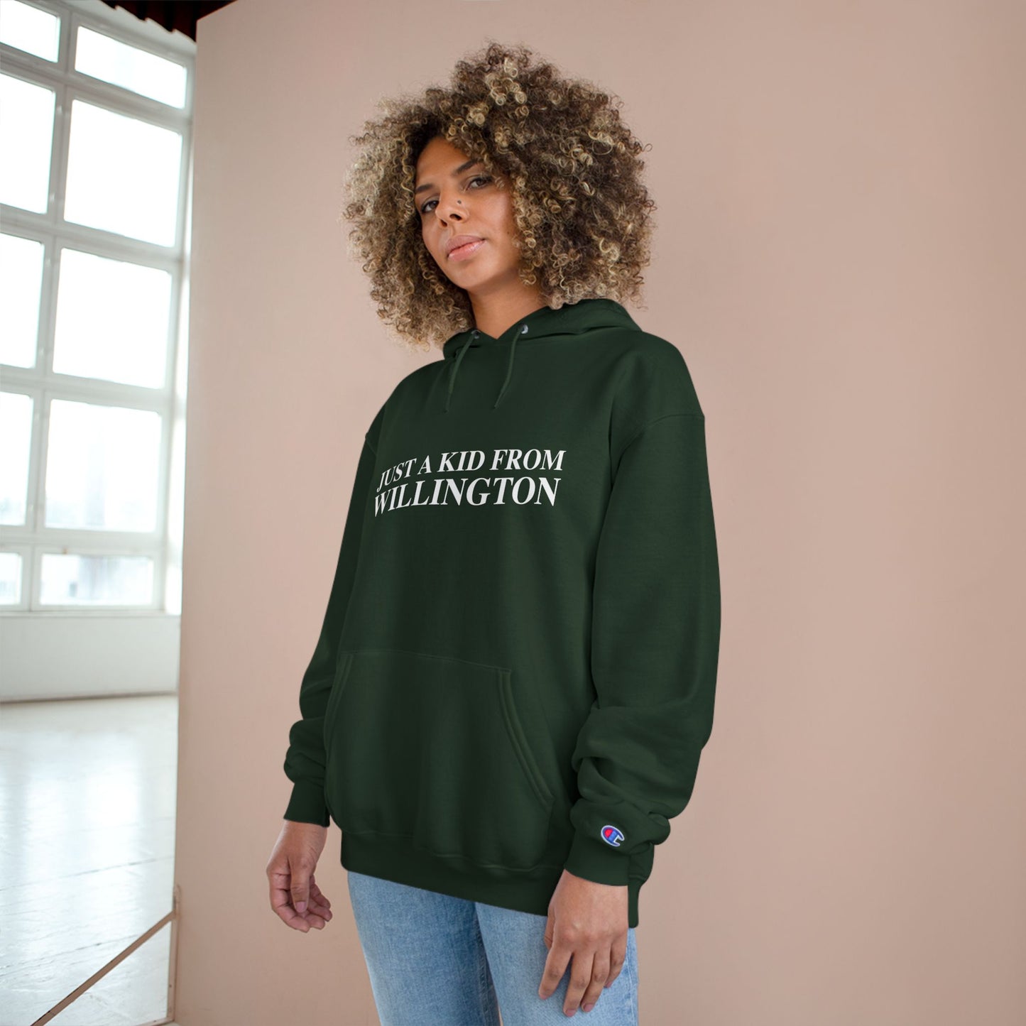 Just a kid from Willington Champion Hoodie
