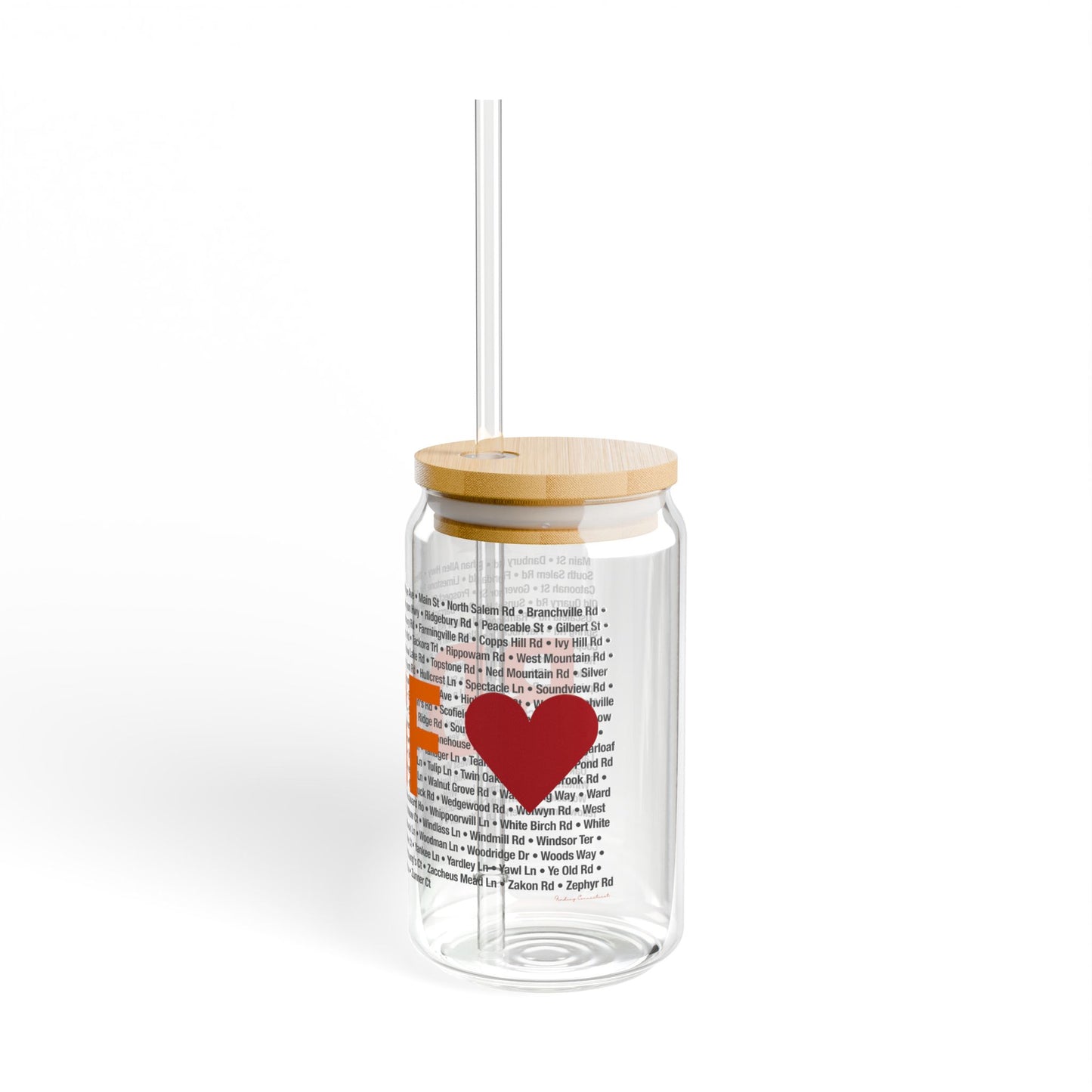 Ridgefield Love Glass Can with Straw and Lid, 16oz