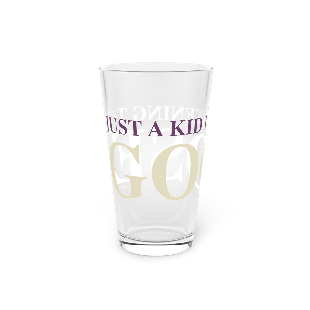 Just a kid listening to Goose - Cream & Purple Pint Glass, 16oz