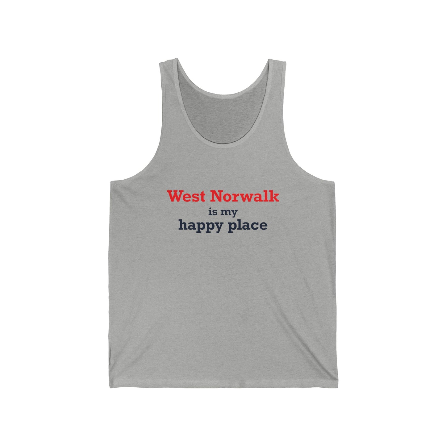 West Norwalk is my happy place Unisex Jersey Tank Top