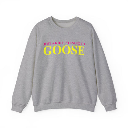 Just a kid listening to Goose - Yellow & Pink Unisex Heavy Blend™ Crewneck Sweatshirt