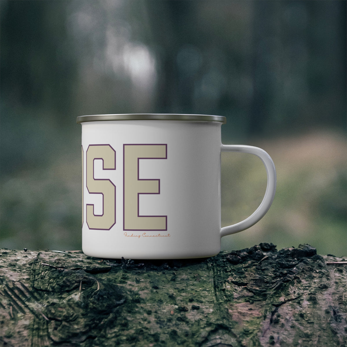 Goose Zip Code Cream & Purple Enamel Camping Mug