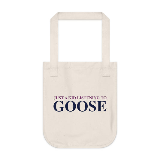 Just a kid listening to Goose - Blue & Purple Organic Canvas Tote Bag