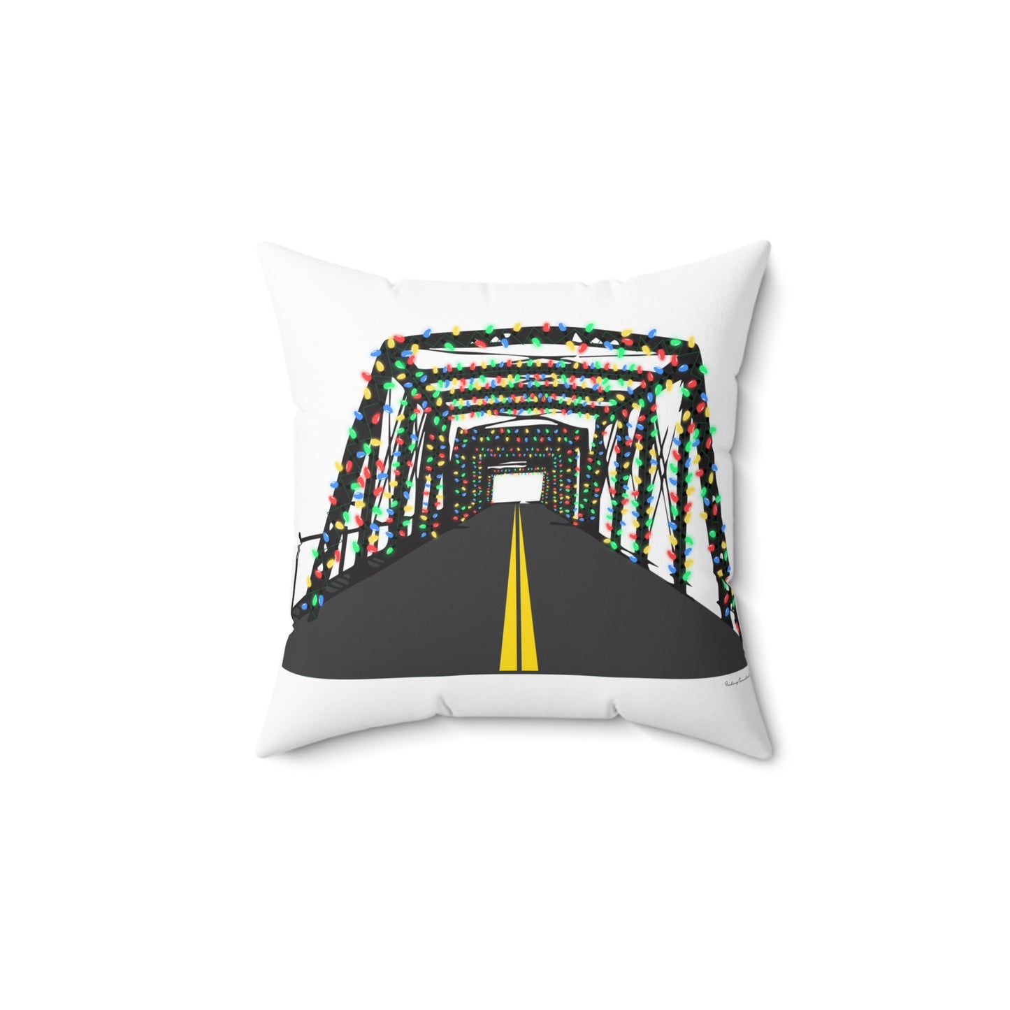 Saugatuck Bridge Lights Spun Polyester Square Pillow