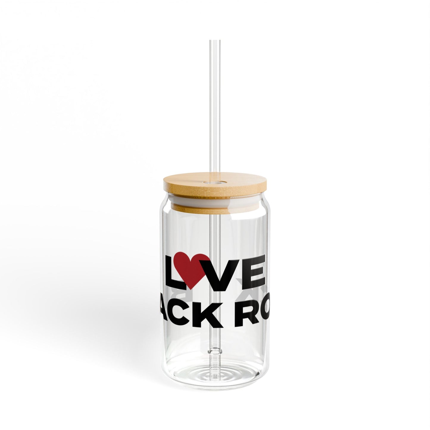 Love Black Rock Glass Can with Straw and Lid, 16oz