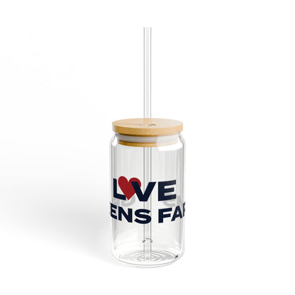 Love Greens Farms Glass Can with Straw and Lid, 16oz