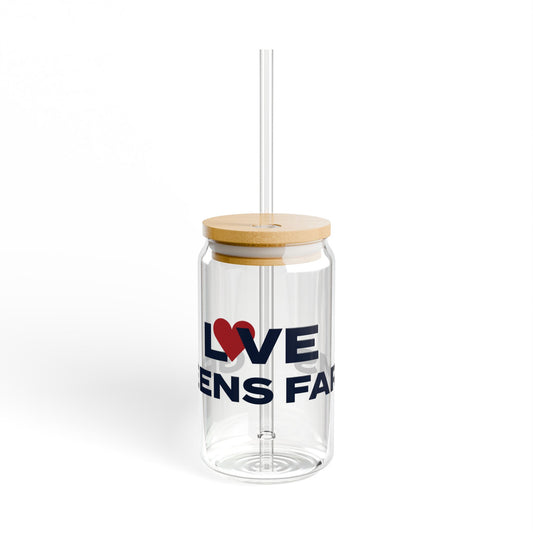 Love Greens Farms Glass Can with Straw and Lid, 16oz
