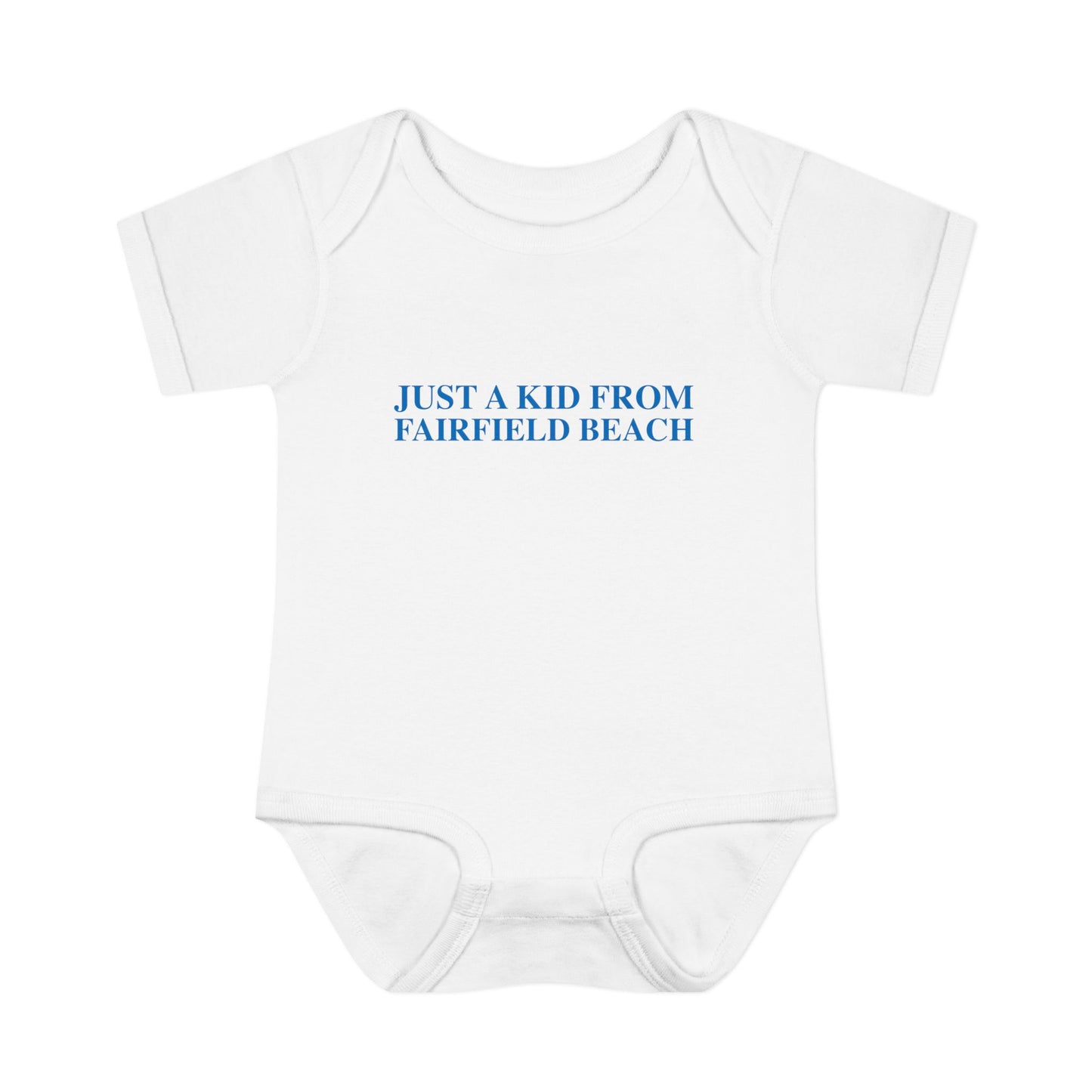 Just a kid from Fairfield Beach Infant Baby Rib Bodysuit