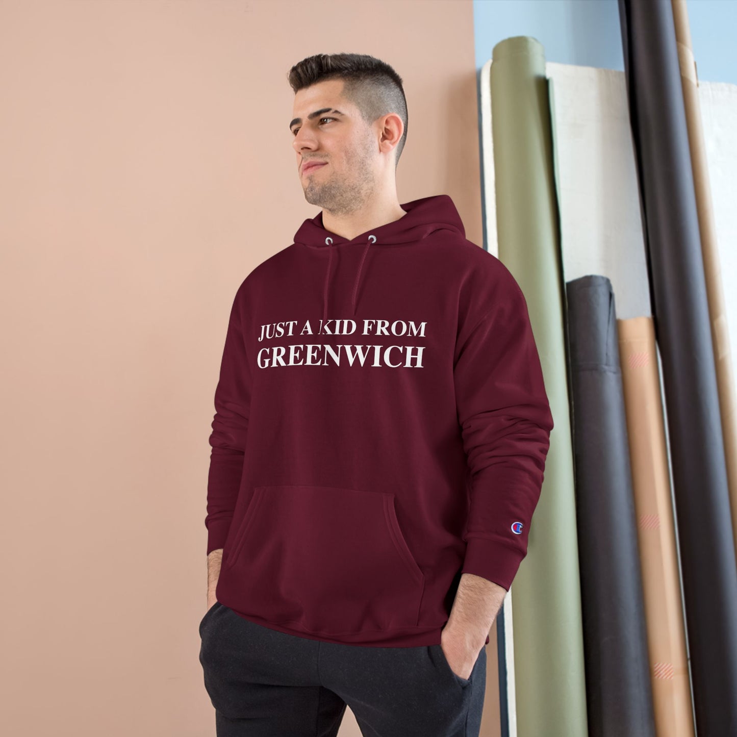 Just a kid from Greenwich Champion Hoodie