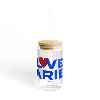 Love Darien Glass Can with Straw and Lid, 16oz