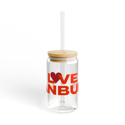 Love Danbury Glass Can with Straw and Lid, 16oz