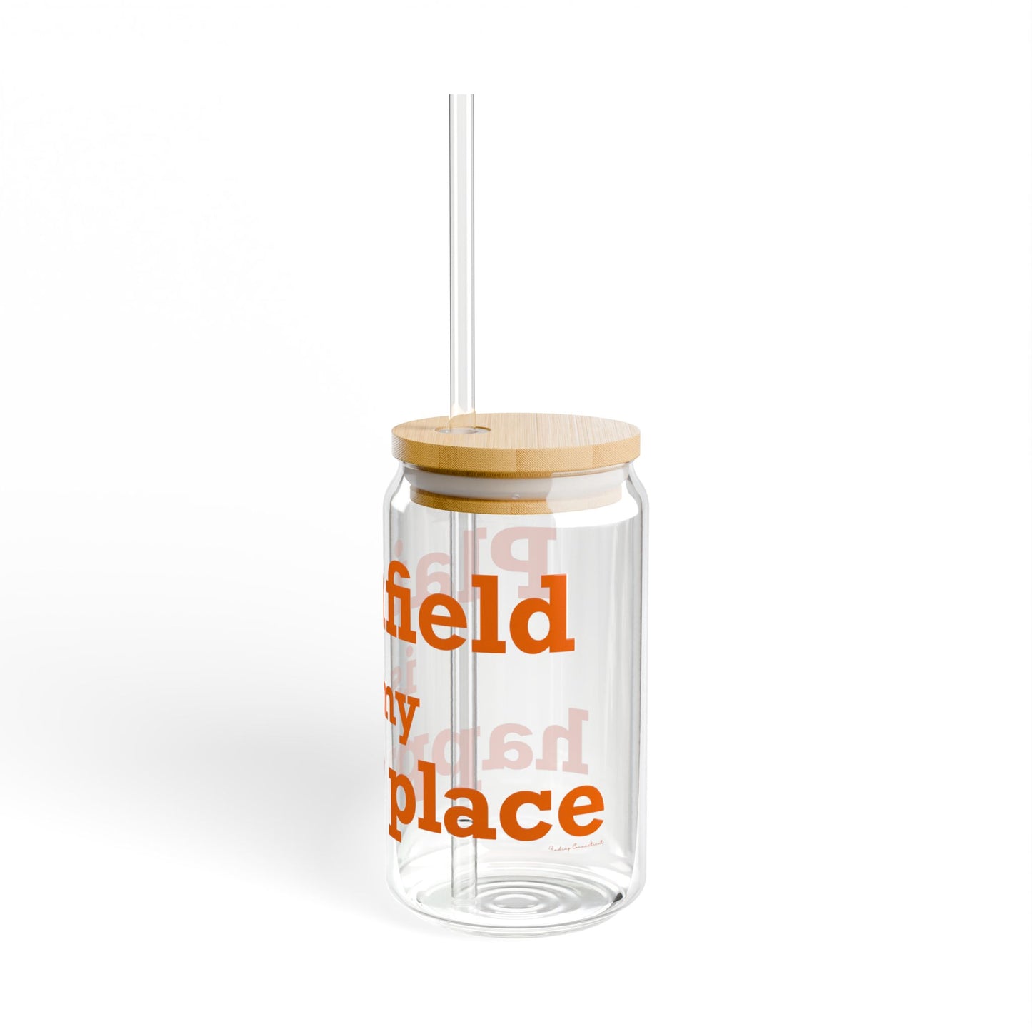 Plainfield is My Happy Place Glass Can with Straw and Lid, 16oz