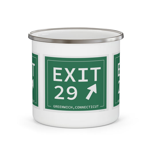 Vintage Exit 29 Merritt Parkway Sign Enamel Camping Mug