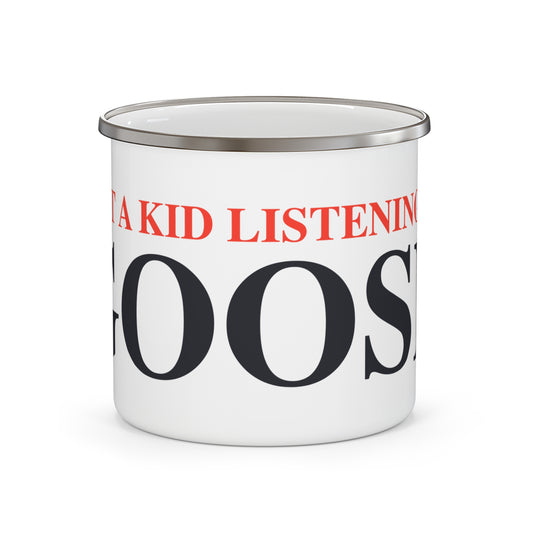 Just a kid listening to Goose - Blue & Orange Enamel Camping Mug