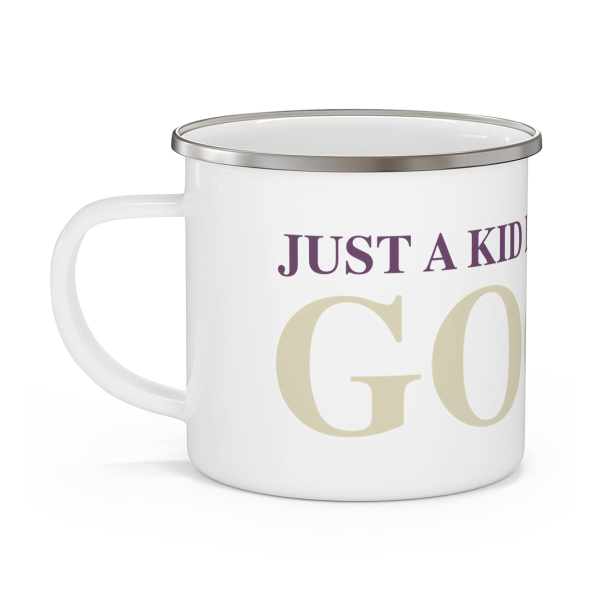 Just a kid listening to Goose - Cream & Purple Enamel Camping Mug
