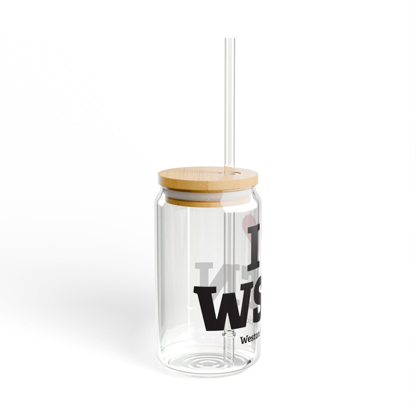 I Heart WSTN Glass Can with Straw and Lid, 16oz