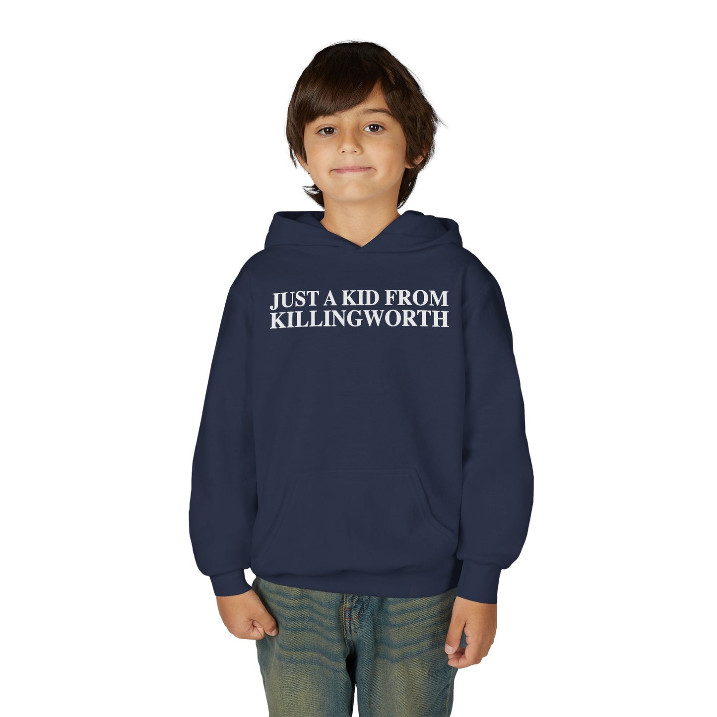 Just a kid from Killingworth Youth Heavy Blend Hooded Sweatshirt