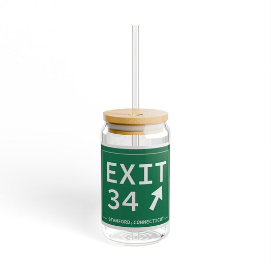 Vintage Exit 34 Merritt Parkway Sign Sipper Glass, 16oz
