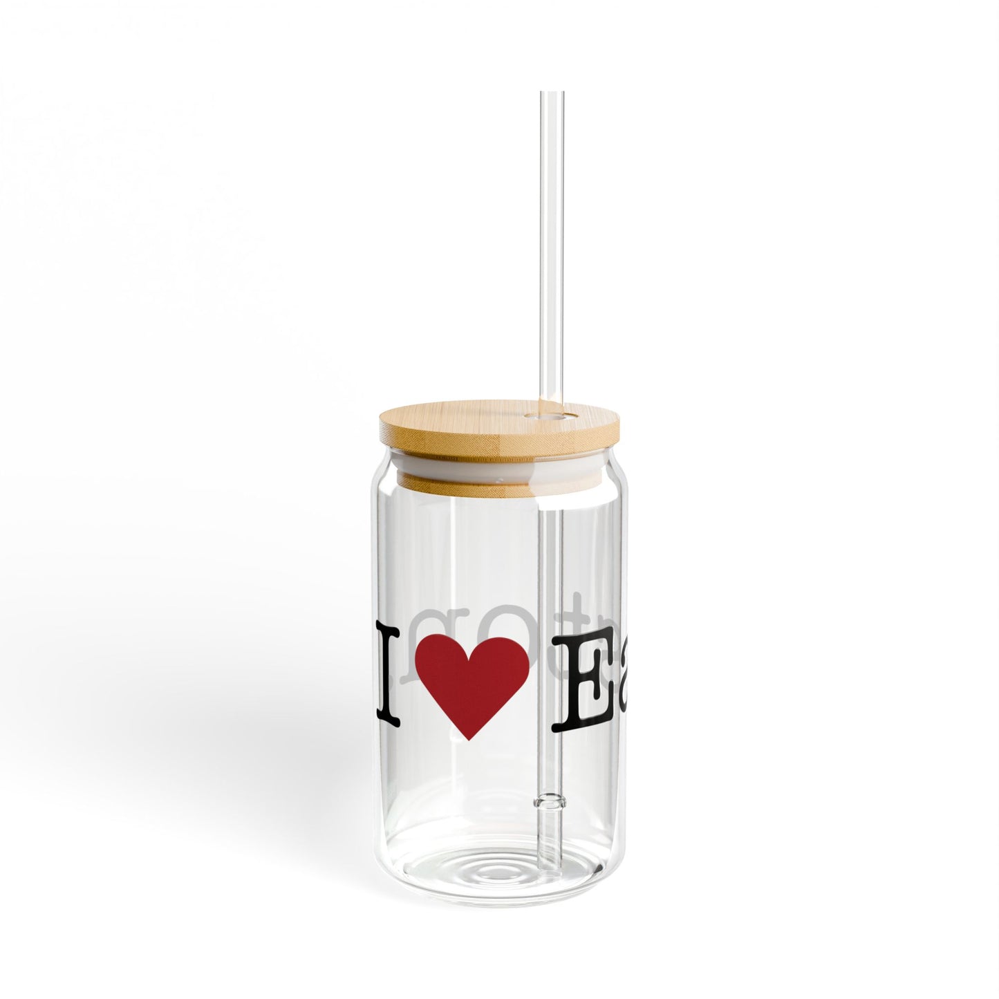 I Heart Easton. Glass Can with Straw and Lid, 16oz