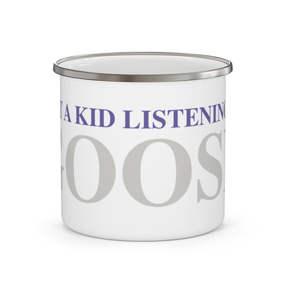 Just a kid listening to Goose - Gray & Purple Enamel Camping Mug