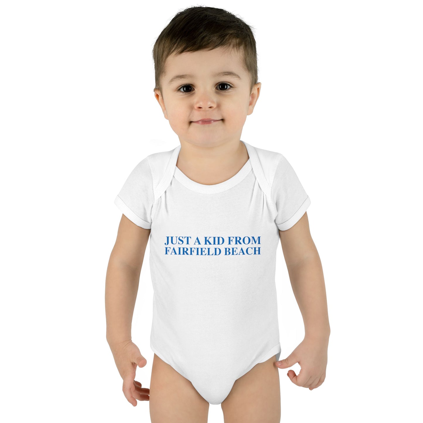 Just a kid from Fairfield Beach Infant Baby Rib Bodysuit